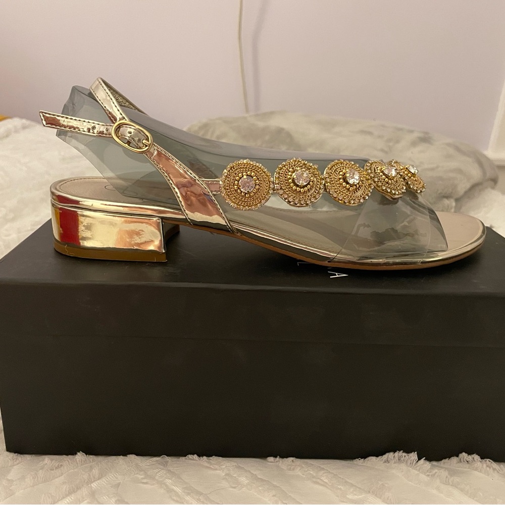 Adrianna Papell Gold and Clear Sandals